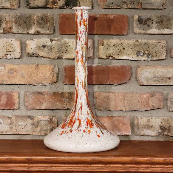 Vintage Ceramic Vase Splatterware Drip, Retro Narrow Neck Tall 15", MCM - Picture 2 of 6